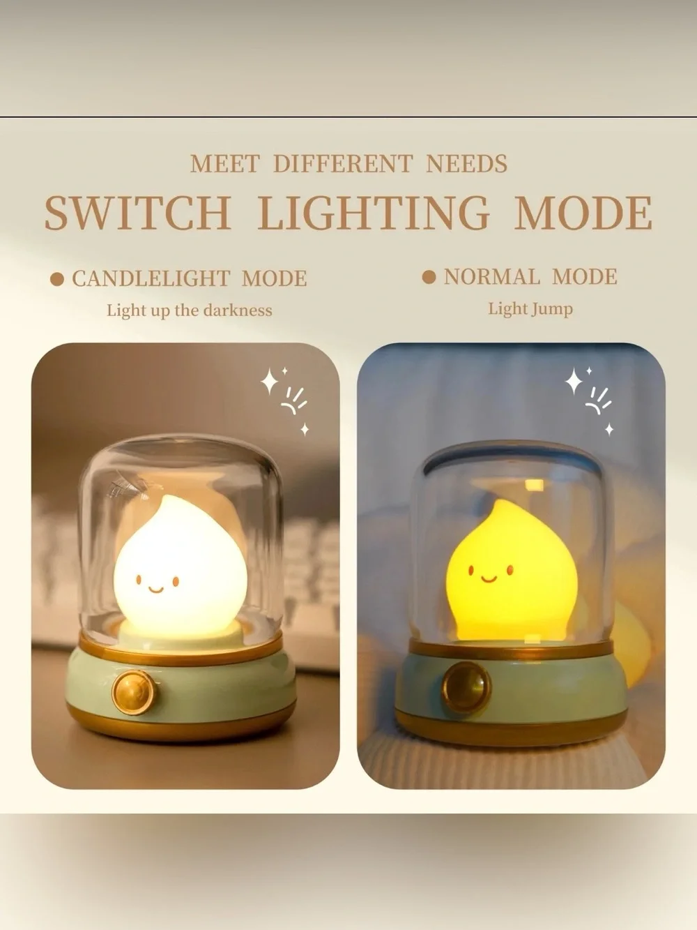 Smiley Night Light, Rechargeable Bedside Lamp